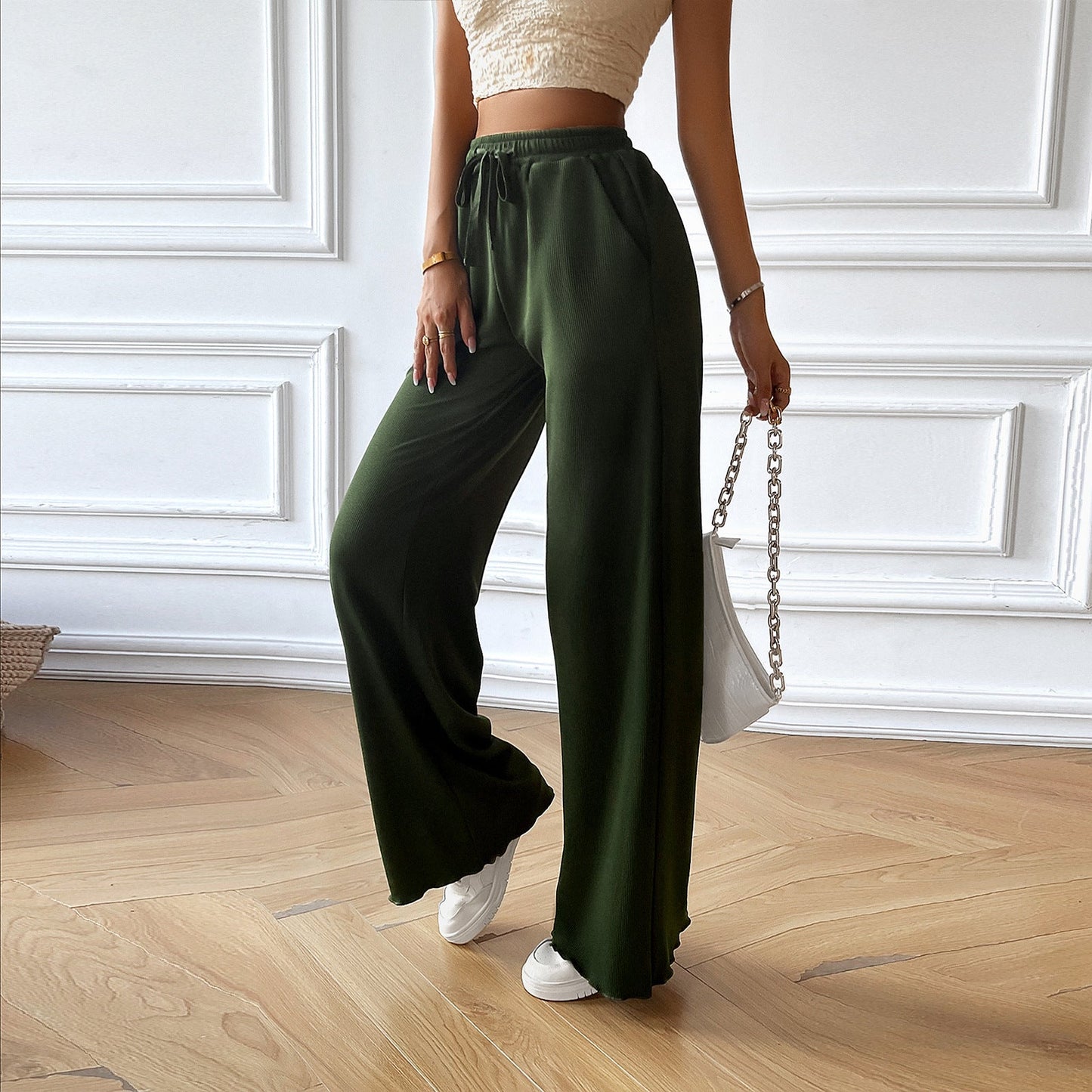 Pantalon femme large – Coupe décontractée – Taille élastique – Tissu respirant