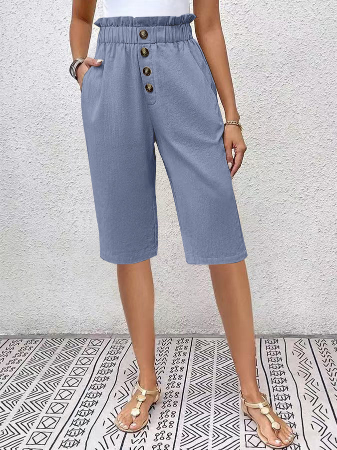 Short femme – Taille haute paperbag – Coupe ample – Avec poches