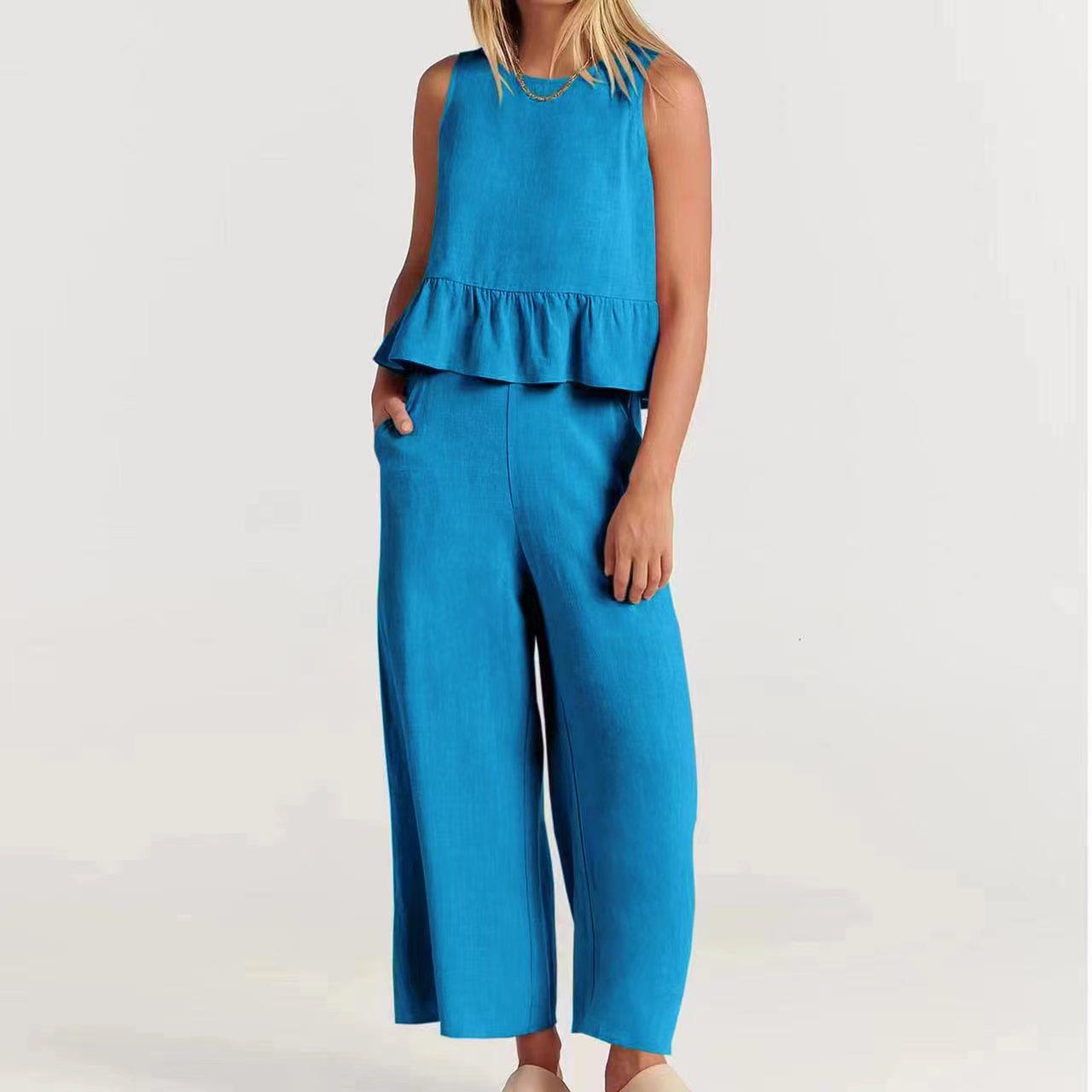 Ensemble 2 pièces pour femmes - Top sans manches - Pantalon large - Coupe décontractée