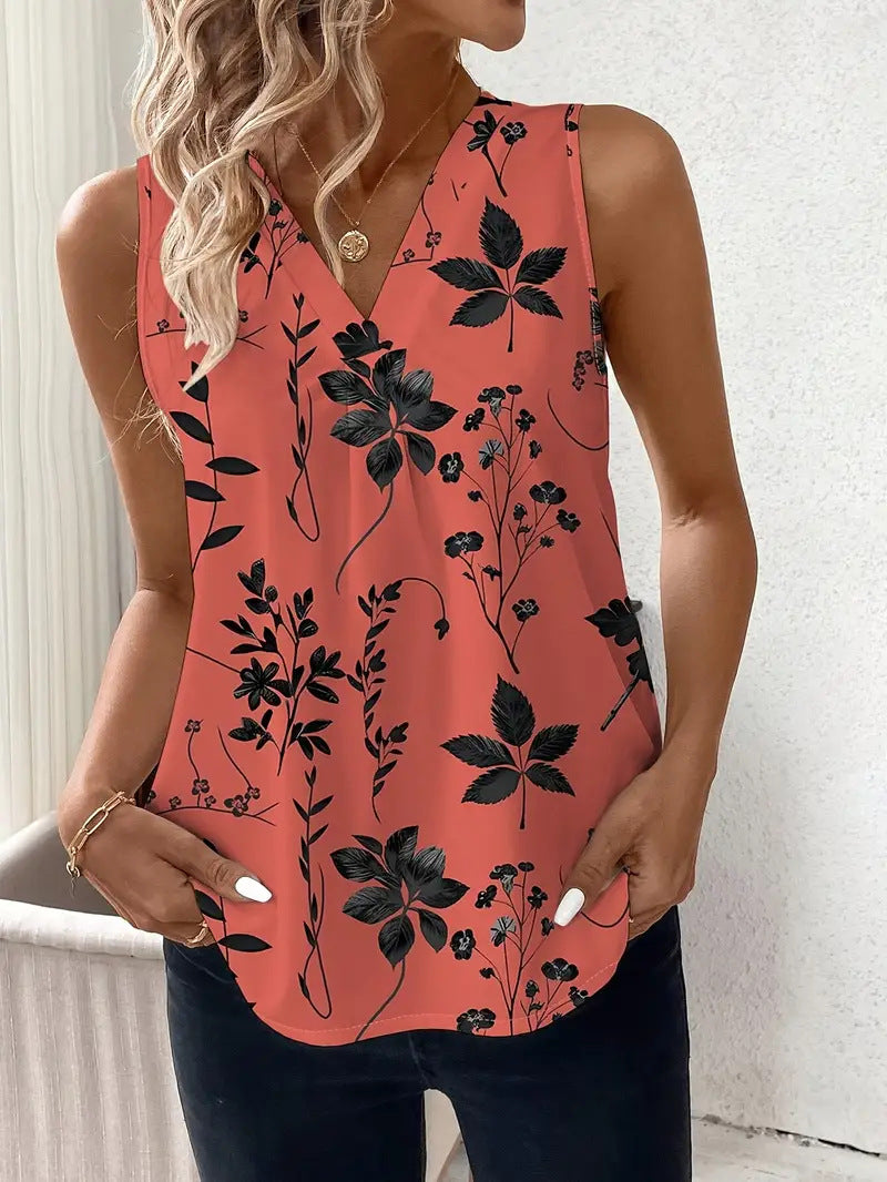 Top sans manches femme – Coupe ample – Col V – Imprimé abstrait
