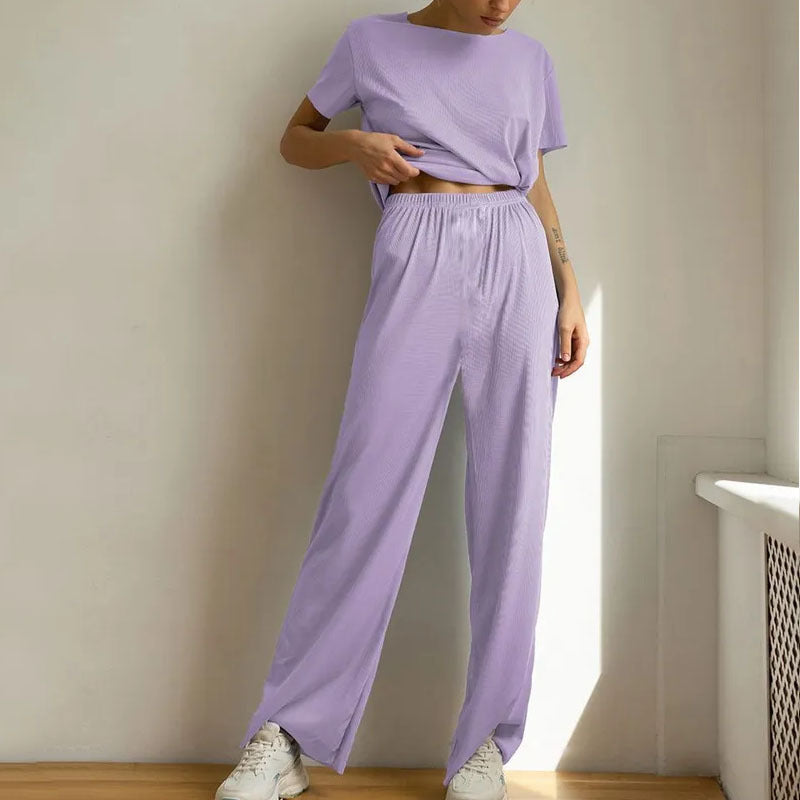Ensemble de détente femme – Coupe large – Haut court manches courtes – Tissu respirant