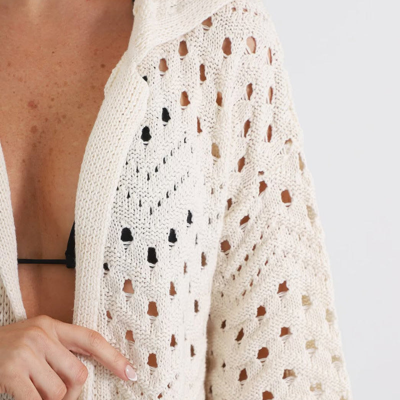 Ensemble Femme Deux Pièces Maille – Haut Manches Courtes Ouvert – Pantalon Taille Haute Ample