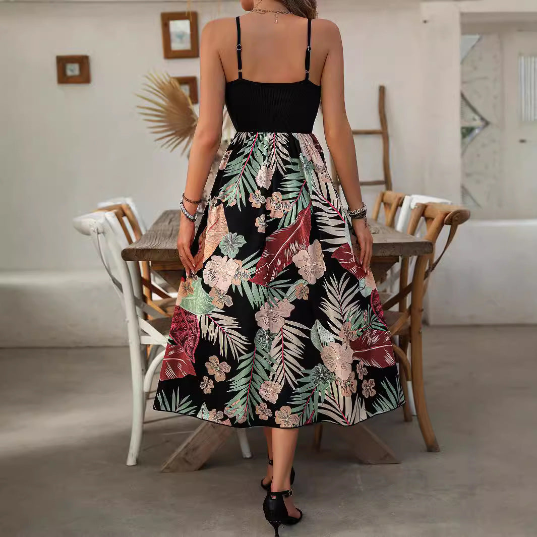 Robe d’été femme – Coupe fluide – Bretelles fines – Imprimé tropical