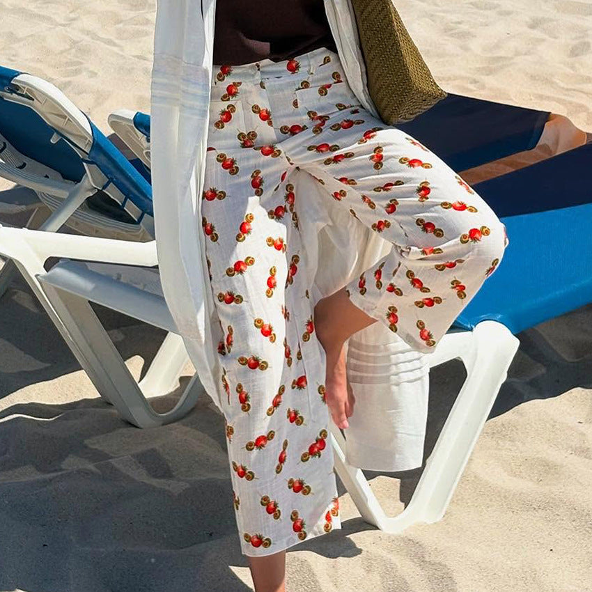 Pantalon femme coupe droite – Tissu respirant – Imprimé homards – Coupe décontractée