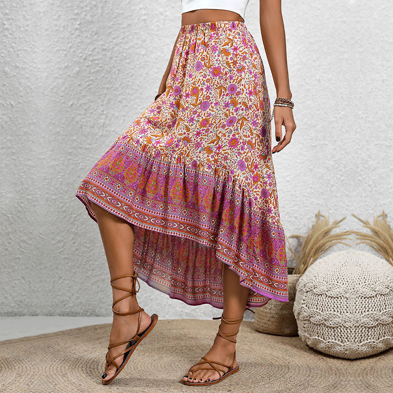 Jupe femme midi – Coton léger – Imprimé fleuri paisley – Taille élastique fluide