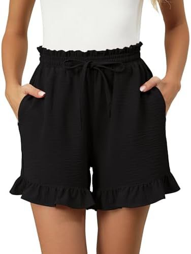 Short femme – Coupe décontractée – Taille élastique à lien – Ourlet à volants