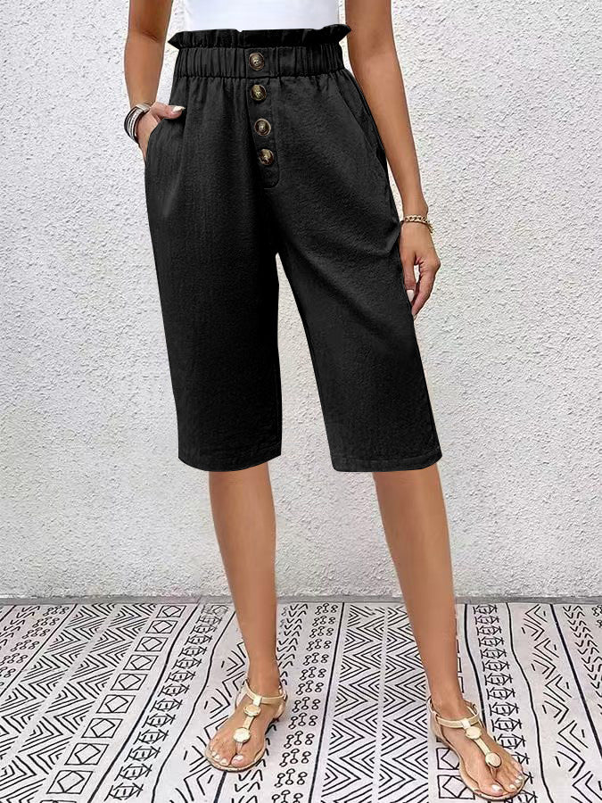 Short femme – Taille haute paperbag – Coupe ample – Avec poches