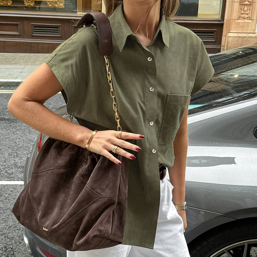 Chemise sans manches femme – Coton lin léger – Coupe décontractée – Poche poitrine