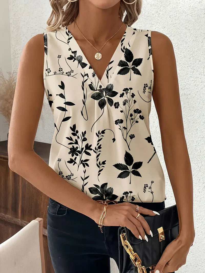 Top sans manches femme – Coupe ample – Col V – Imprimé abstrait
