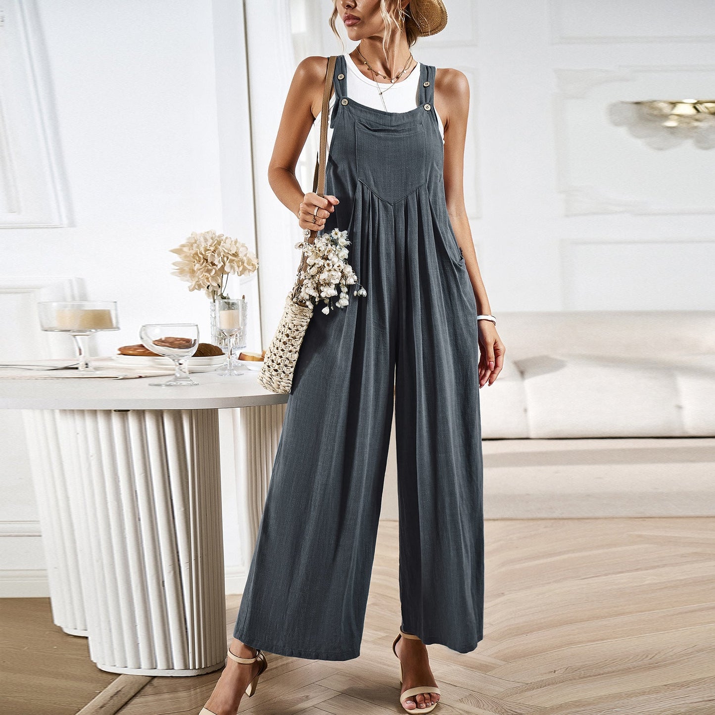 Salopette femme – Coupe ample – Jambes larges – Tissu respirant – Style décontracté