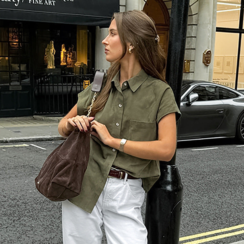 Chemise sans manches femme – Coton lin léger – Coupe décontractée – Poche poitrine