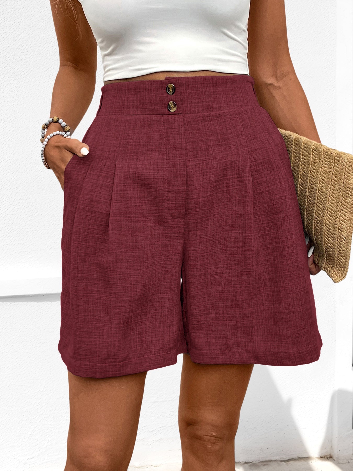 Short femme – Taille haute – Coupe large – Plis structurés