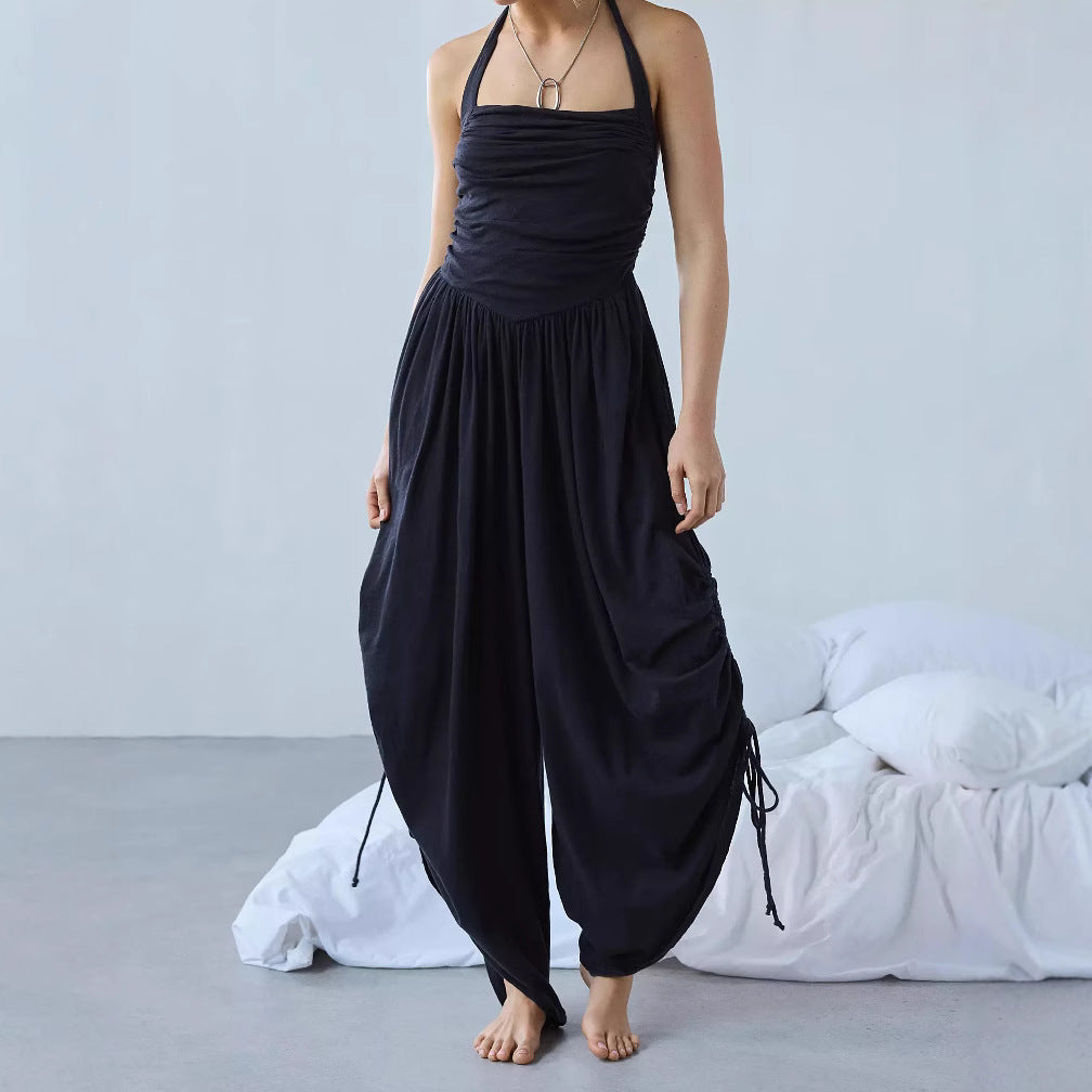 Combinaison Femme – Dos Nu – Coupe Large Fluide – Haut Froncé – Liens Réglables