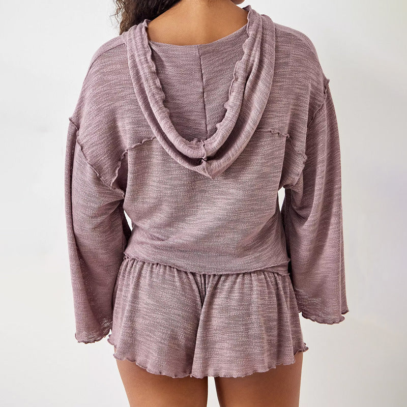Ensemble Deux Pièces Femme – Haut Court Oversize Manches Longues – Short Taille Haute Flottant