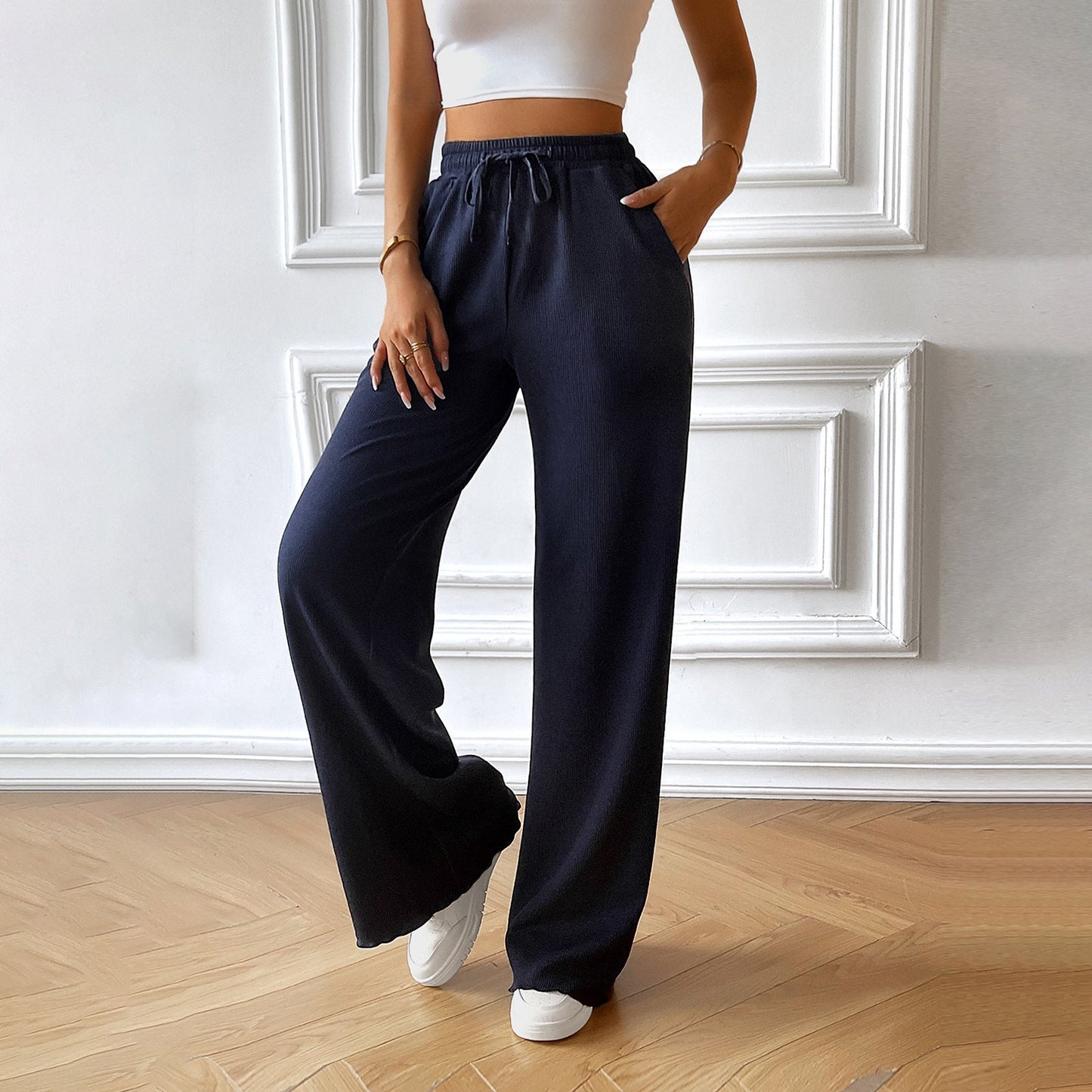 Pantalon femme large – Coupe décontractée – Taille élastique – Tissu respirant