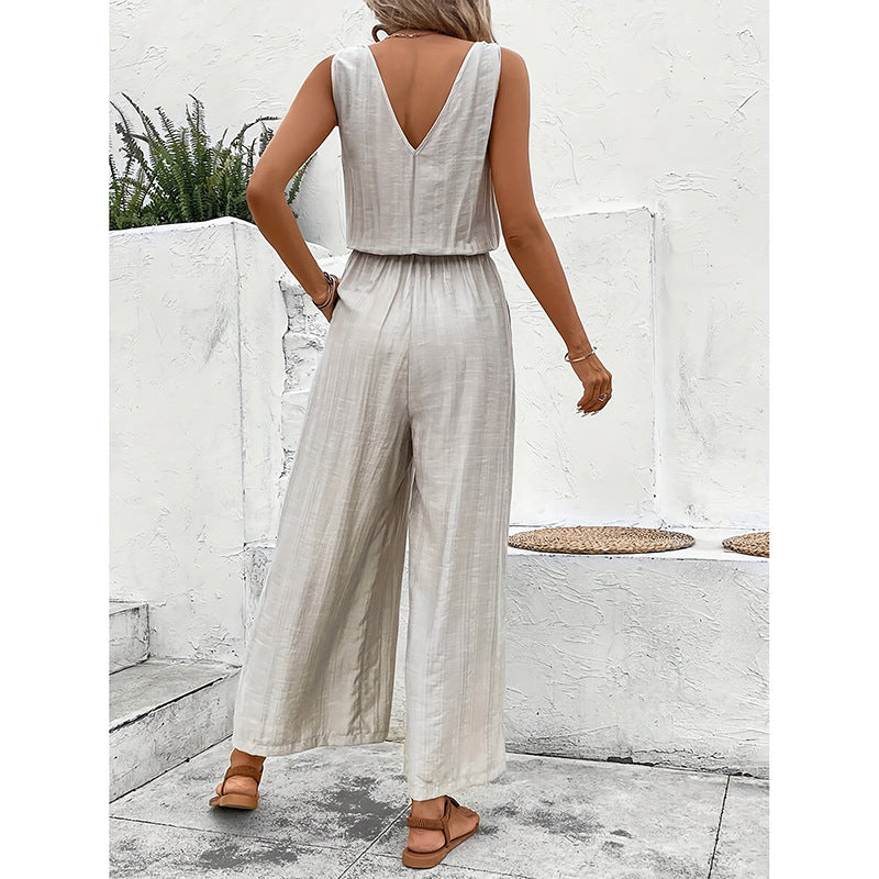 Combinaison femme – Sans manches – Coupe large – Coton mélangé respirant – Taille élastique