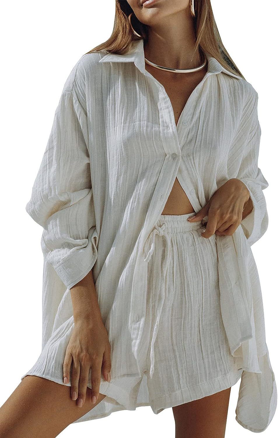 Ensemble Femme Détente – Chemise Longue Oversize – Short Taille Cordon