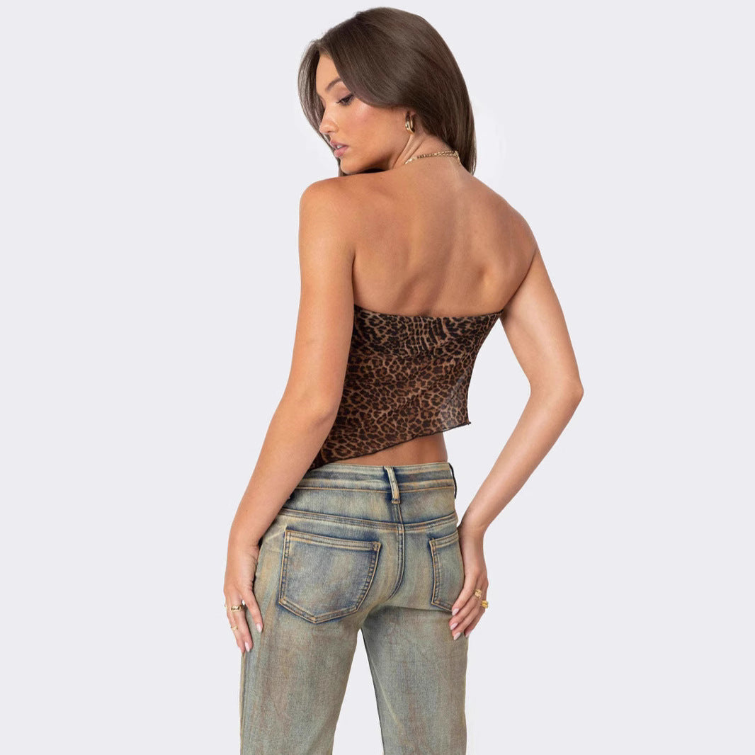 Top tube femme – Coupe ajustée – Sans bretelles – Ourlet asymétrique – Style court