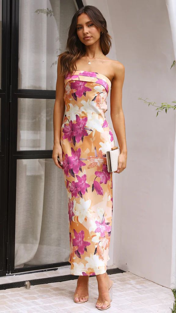Robe maxi femme – Sans bretelles – Coupe ajustée – Tissu élégant