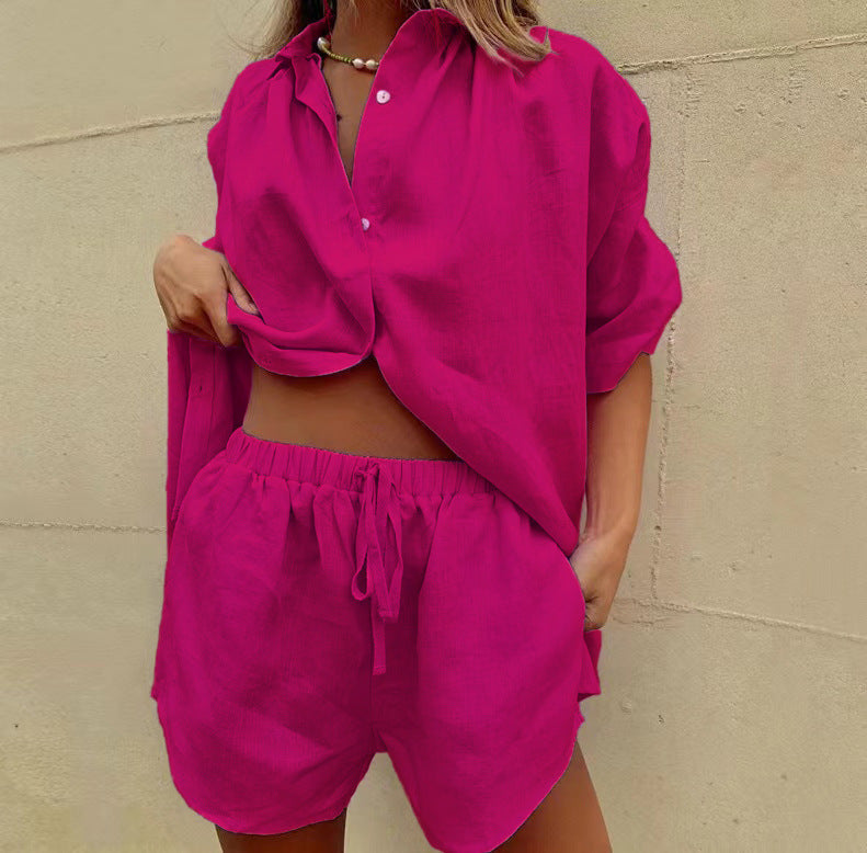 Ensemble Femme – Chemise Ample Boutonnée et Short Taille Haute à Cordon