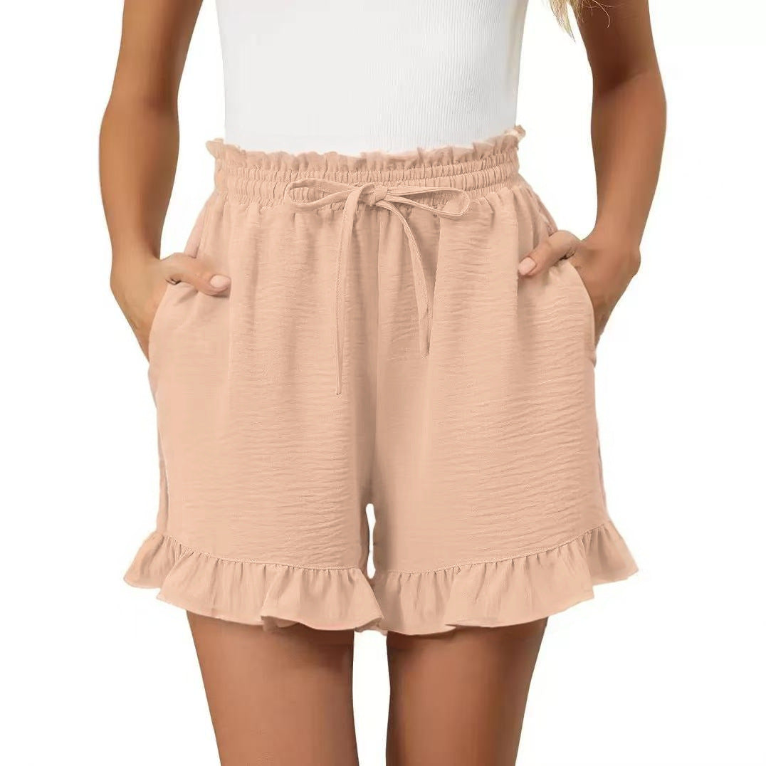 Short femme – Coupe décontractée – Taille élastique à lien – Ourlet à volants