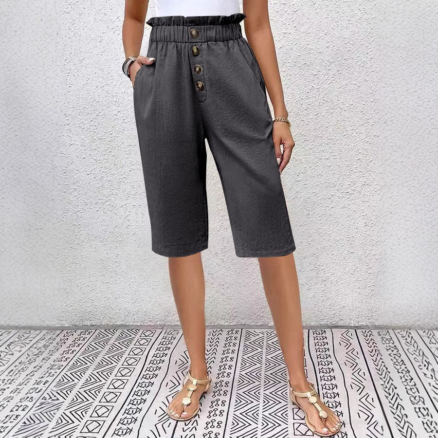 Short femme – Taille haute paperbag – Coupe ample – Avec poches