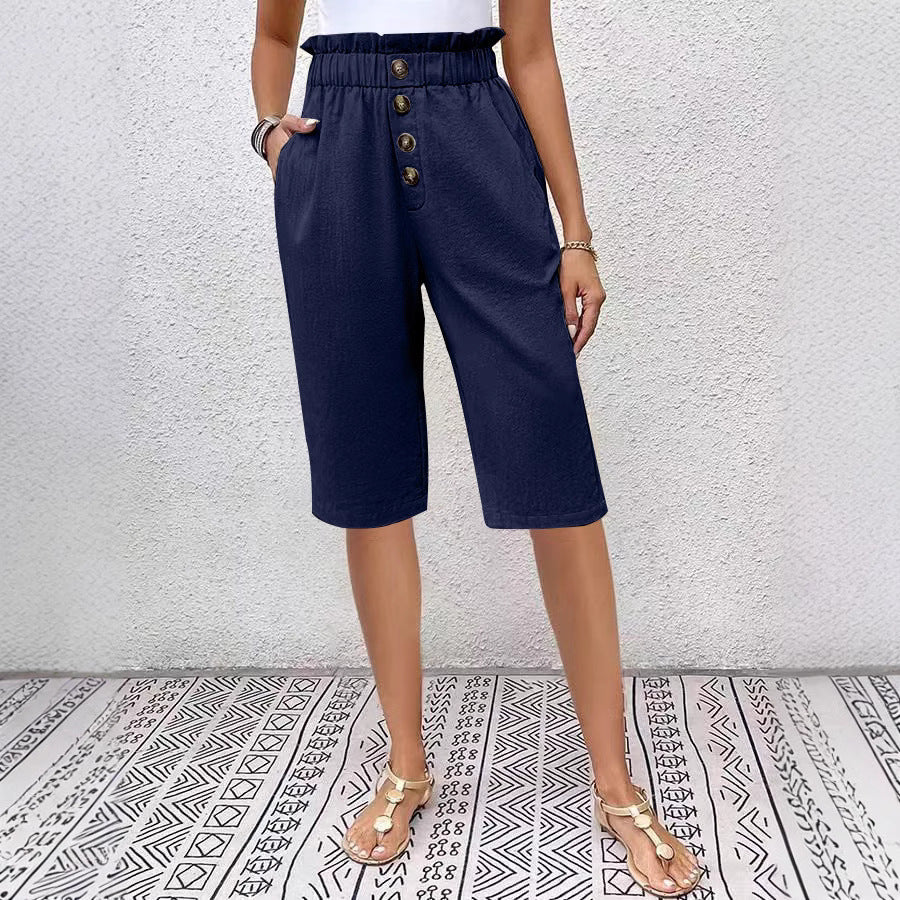 Short femme – Taille haute paperbag – Coupe ample – Avec poches