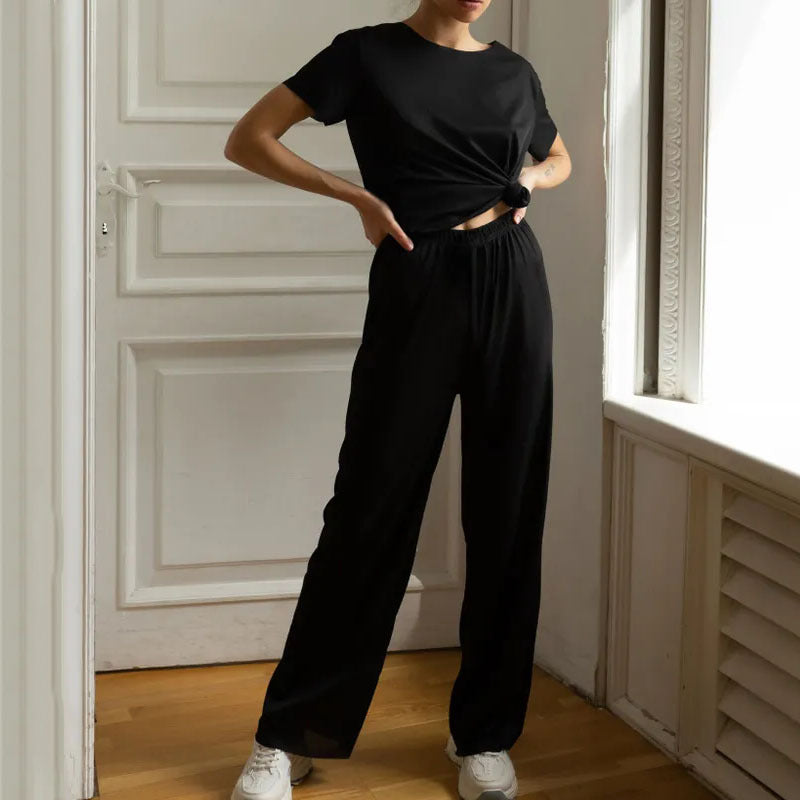 Ensemble de détente femme – Coupe large – Haut court manches courtes – Tissu respirant