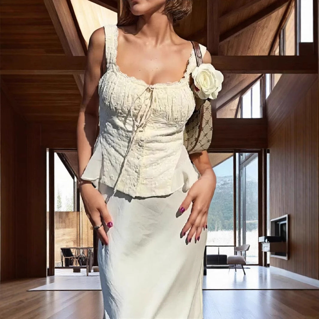 Ensemble Femme Jupe Sirène et Haut Dentelle – Ajusté – Épaules Dénudées – Élégant