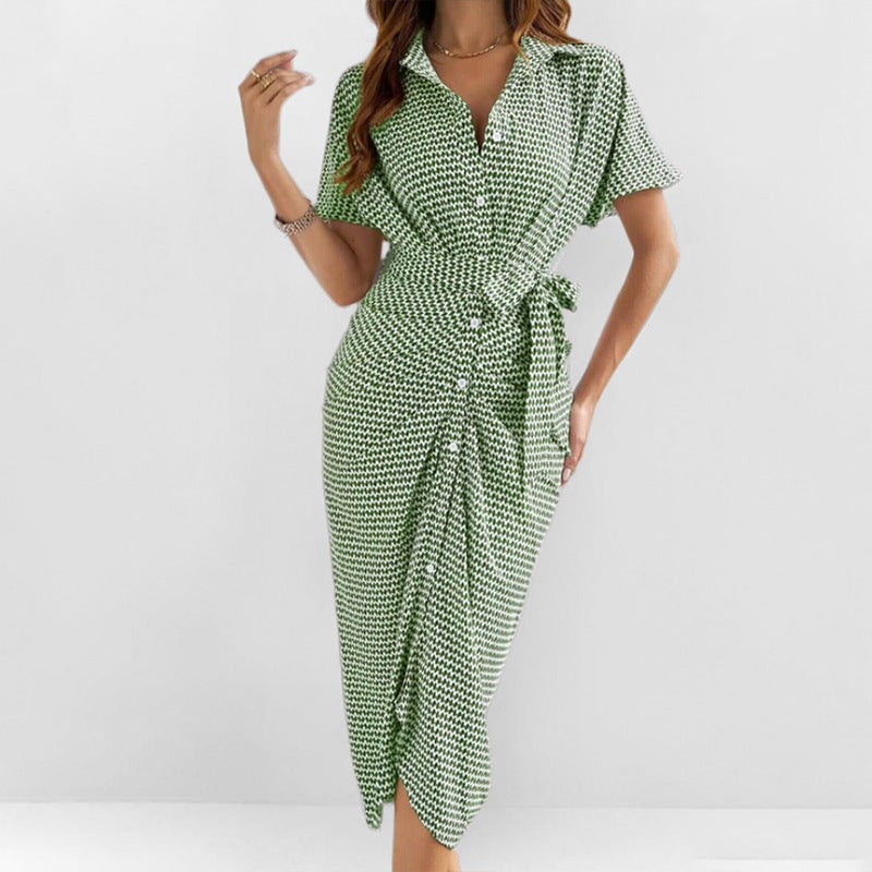 Robe portefeuille femme – Coupe ajustée – Manches courtes – Tissu respirant midi