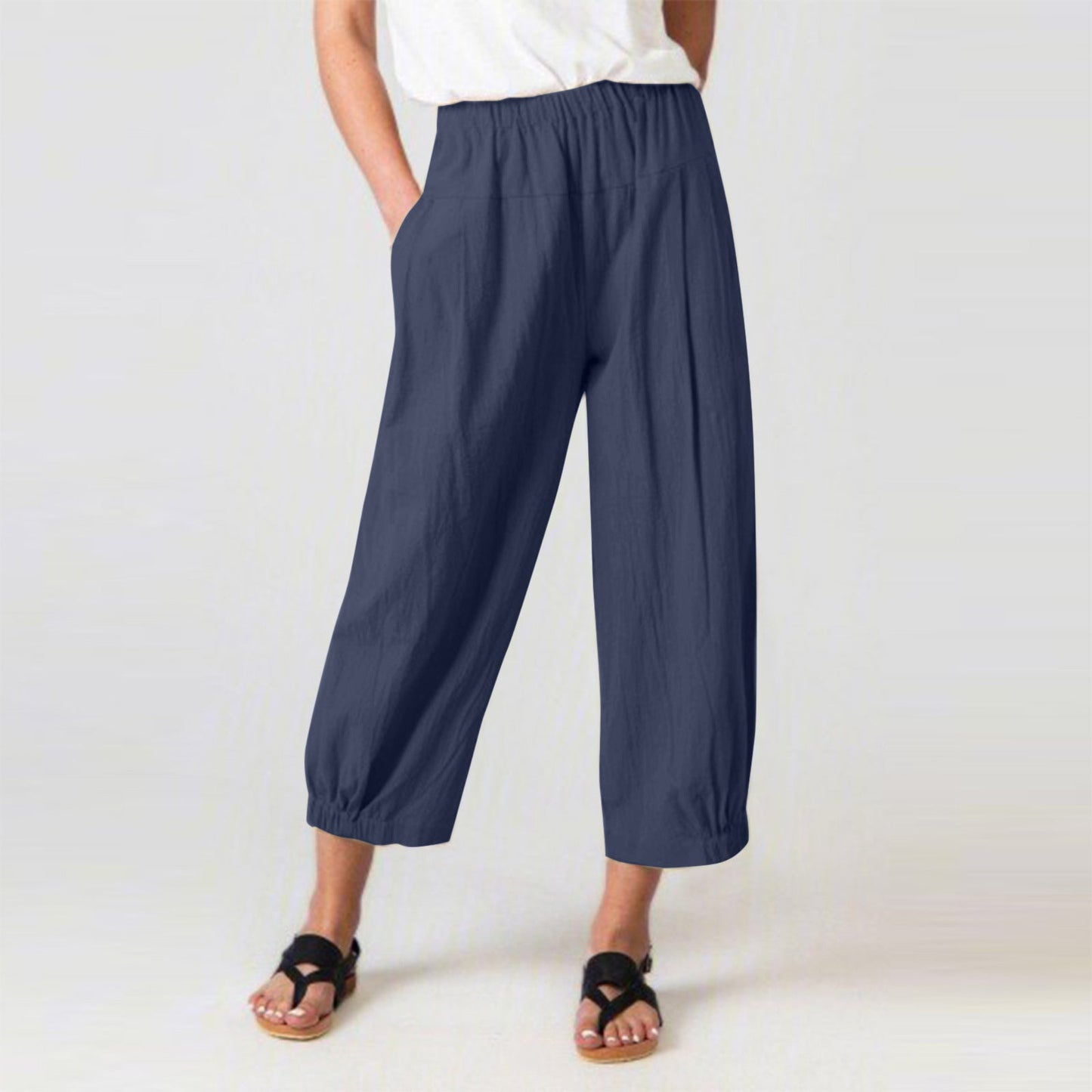 Pantalon Harem Femme – Taille Haute – Coupe Large – Poches Latérales