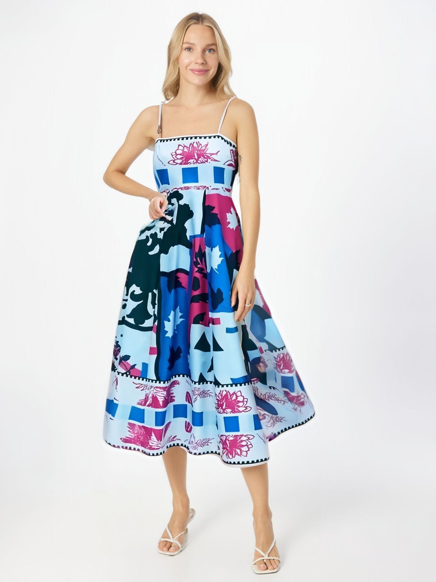 Robe longue femme – Sans manches – Imprimé artistique fluide – Tissu respirant