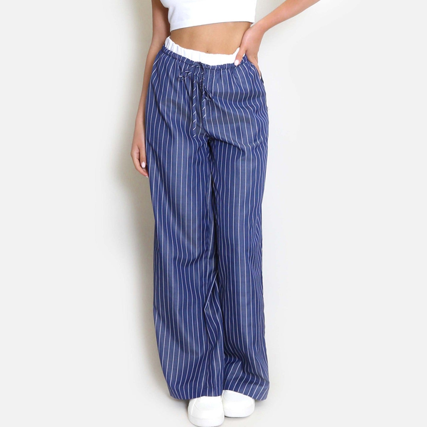 Pantalon large femme – Taille ajustable – Coupe fluide – Poches