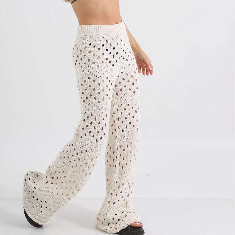 Ensemble Femme Deux Pièces Maille – Haut Manches Courtes Ouvert – Pantalon Taille Haute Ample