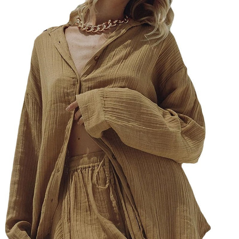 Ensemble Femme Détente – Chemise Longue Oversize – Short Taille Cordon