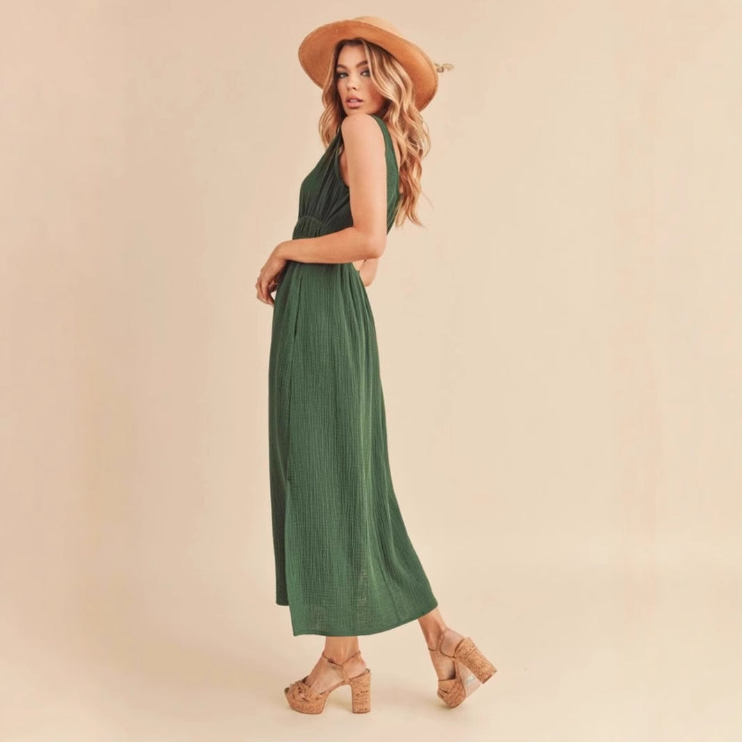 Robe Femme Sans Manches – Coupe Évasée – Tissu Respirant – Longueur Midi