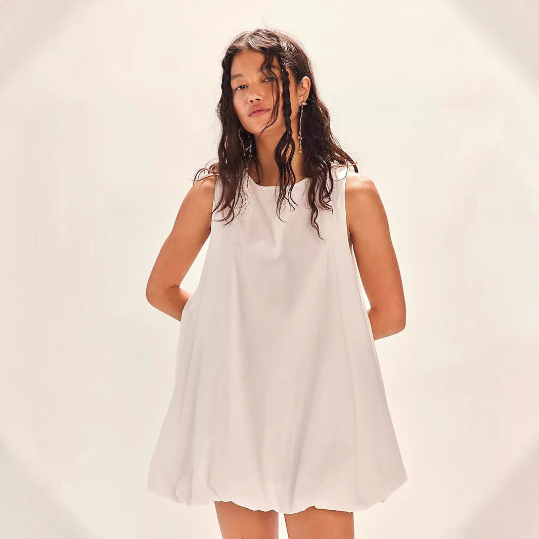 Robe courte femme – Coupe ample – Sans manches – Dos nu – Ourlet ballon fluide