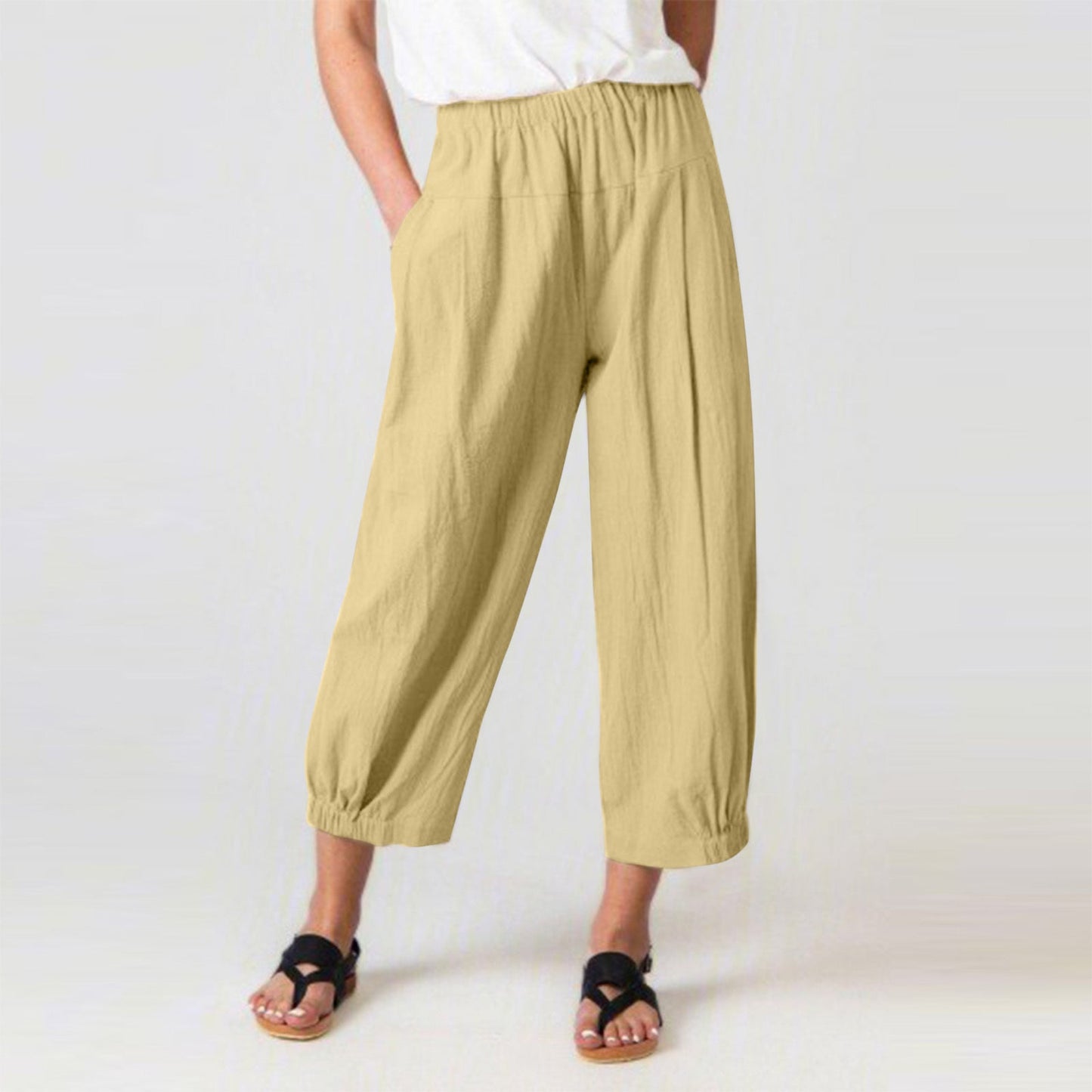 Pantalon Harem Femme – Taille Haute – Coupe Large – Poches Latérales