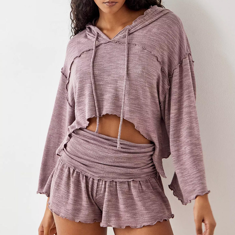 Ensemble Deux Pièces Femme – Haut Court Oversize Manches Longues – Short Taille Haute Flottant