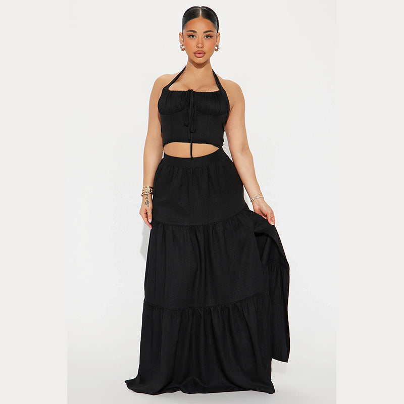 Jupe longue femme – Taille haute – Coupe fluide – Tissu léger – Volants superposés