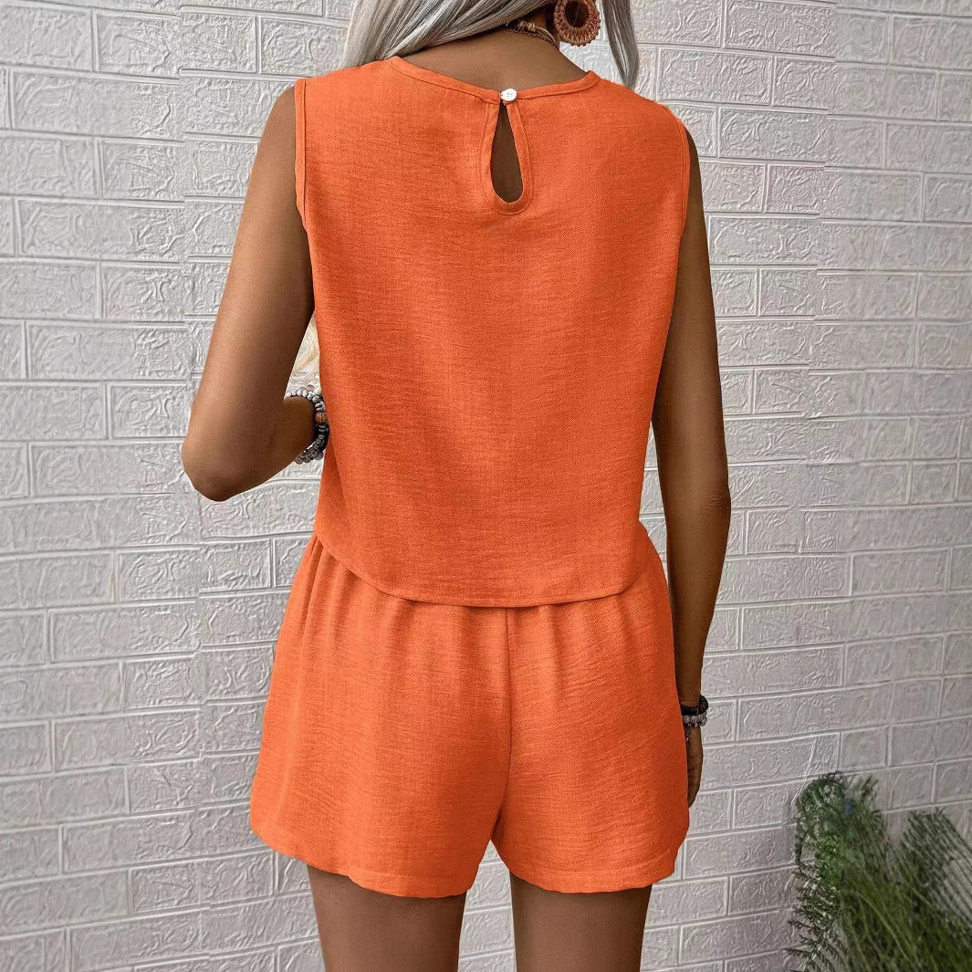 Ensemble Femme Débardeur et Short – Coupe Décontractée – Tissu Léger – Style Minimaliste