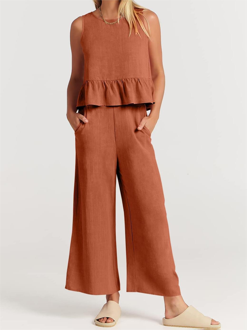 Ensemble 2 pièces pour femmes - Top sans manches - Pantalon large - Coupe décontractée