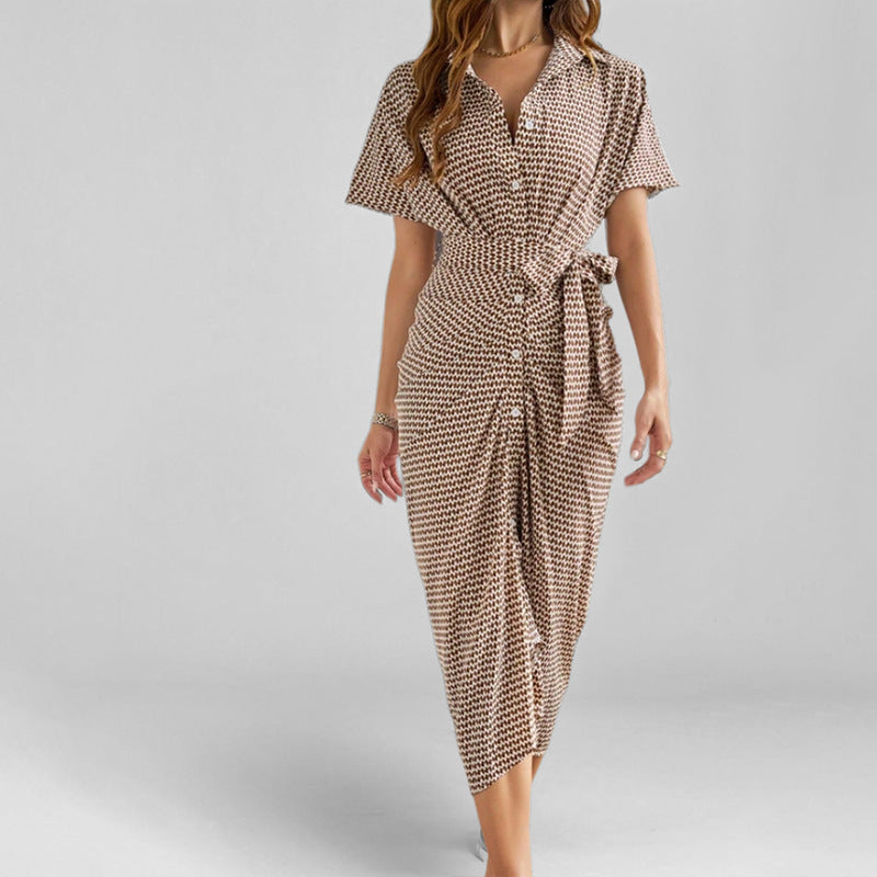 Robe portefeuille femme – Coupe ajustée – Manches courtes – Tissu respirant midi