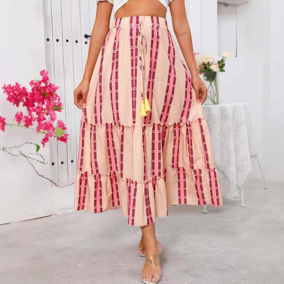 Jupe longue femme – Coupe fluide – Taille réglable – Style bohème à volants