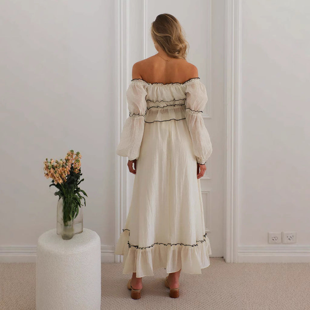 Ensemble Femme Deux Pièces – Top Épaules Dénudées Volants – Jupe Midi Fluide – Style Bohème
