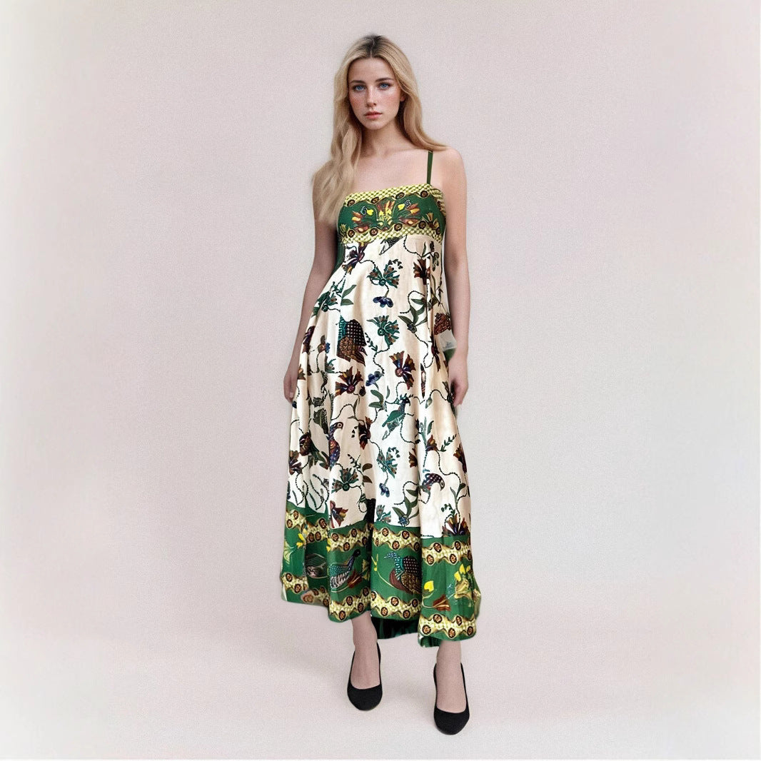 Robe longue femme – Sans manches – Imprimé artistique fluide – Tissu respirant