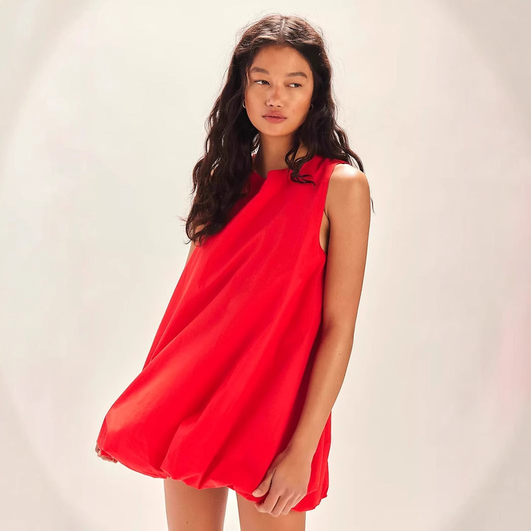 Robe courte femme – Coupe ample – Sans manches – Dos nu – Ourlet ballon fluide