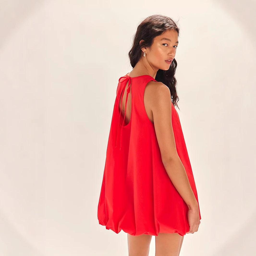 Robe courte femme – Coupe ample – Sans manches – Dos nu – Ourlet ballon fluide