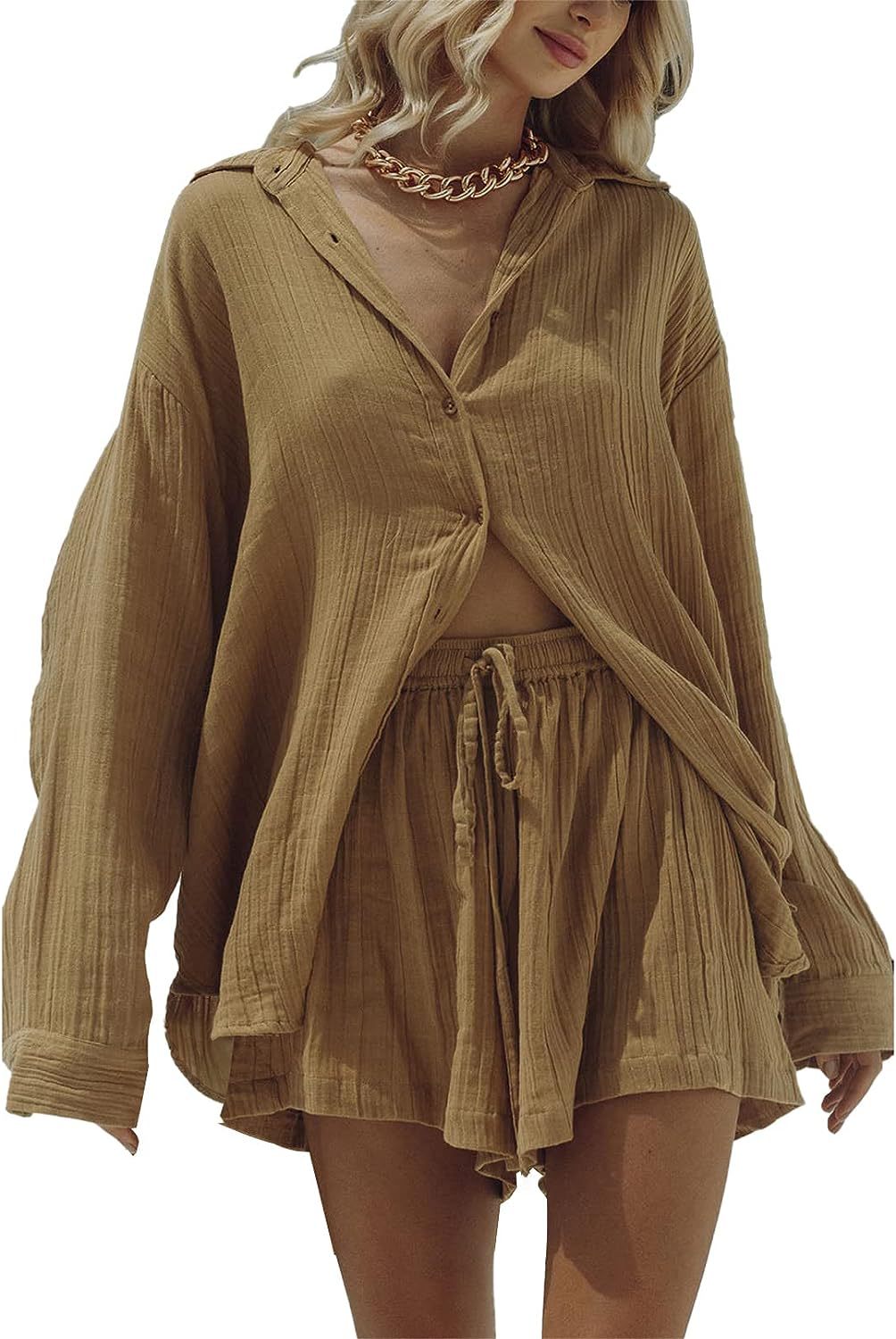Ensemble Femme Détente – Chemise Longue Oversize – Short Taille Cordon
