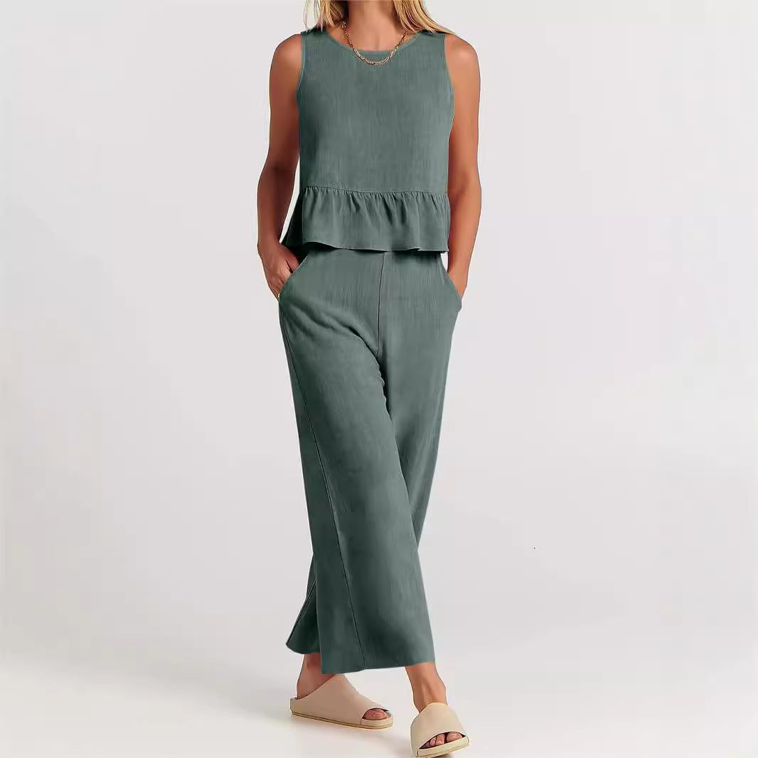 Ensemble 2 pièces pour femmes - Top sans manches - Pantalon large - Coupe décontractée